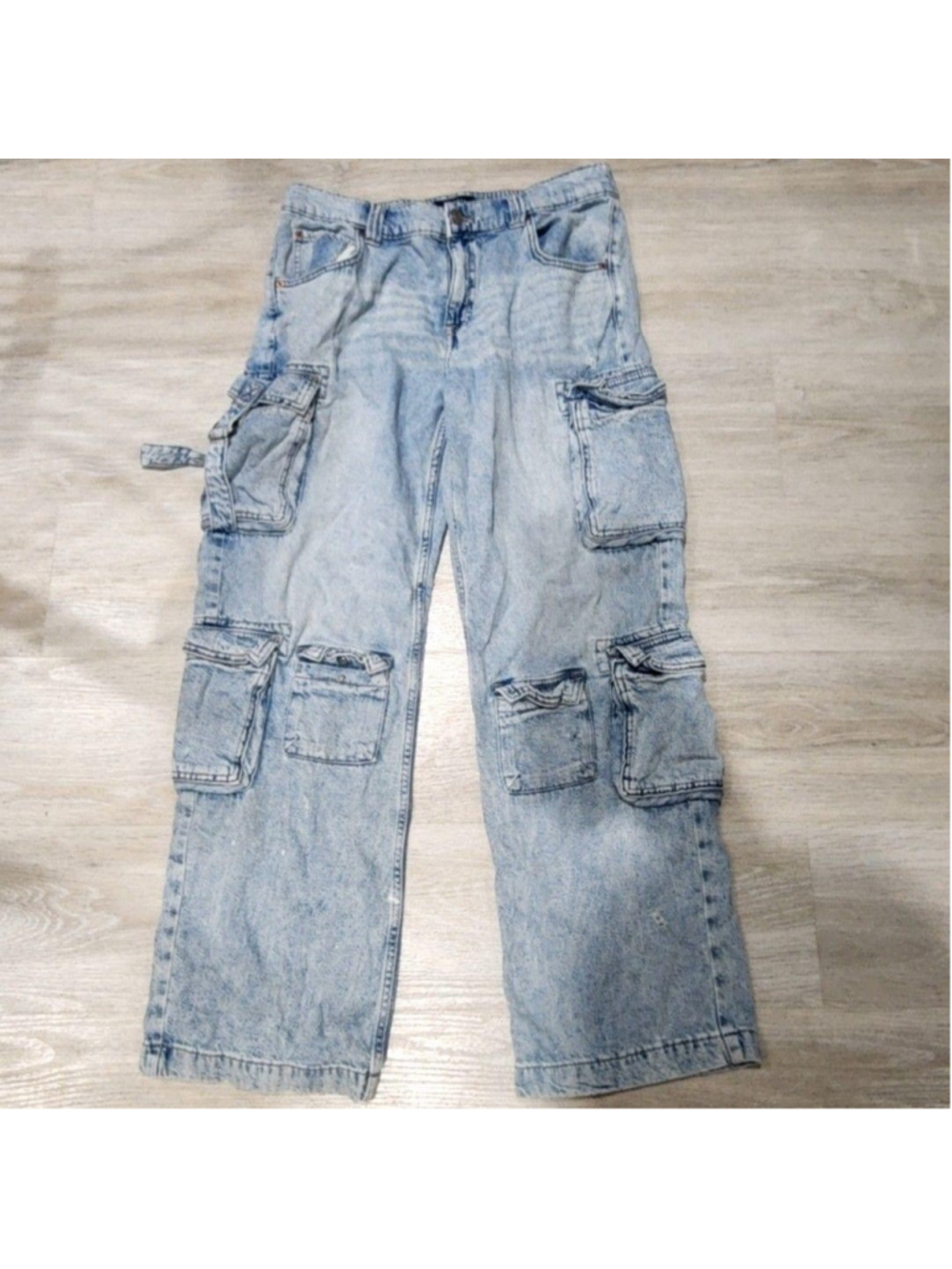 Aéropostale Jeans Mens L Blue Light Wash Low Rise Cargo Wide Leg Denim